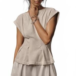 Anthropologie Maeve Seamed Muscle Top Peplum Tank Shirt Cream Women's Size 1X